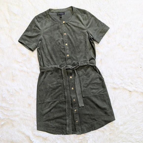 Banana Republic Sage Green Vegan Suede Shirtdress Size 6 - Picture 3 of 12